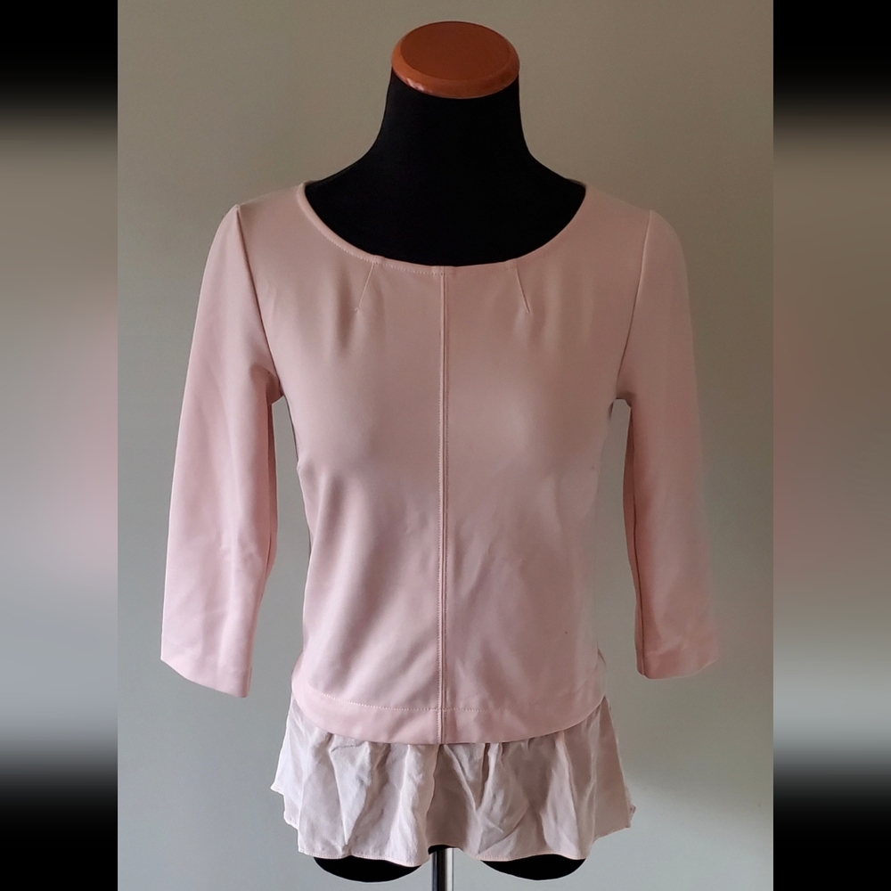 Club Monaco XS Soft Girl Romantic Contemporary Dainty Silk Trim Peplum Top - Picture 8 of 13